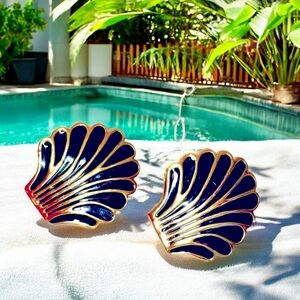 Vintage Gold & Black Enamel Clip Earrings